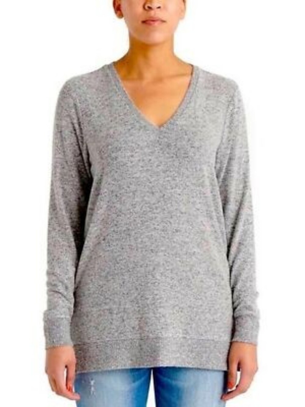 Lucky Brand Women’s V-Neck Tunic Sweater Gray Marled Knit Small